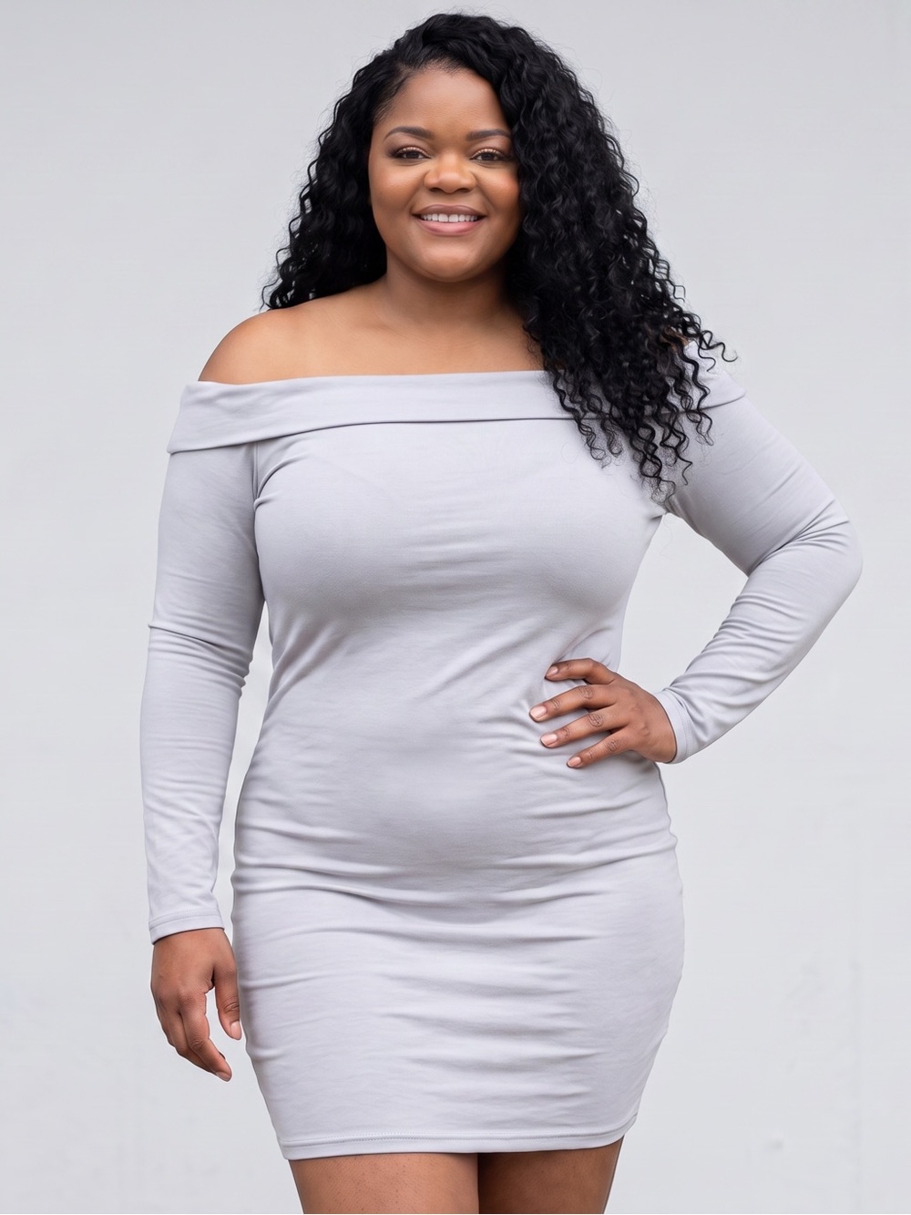Shapewear Long Sleeve Off-the-Shoulder Bodycon Mini Dress Size 3X